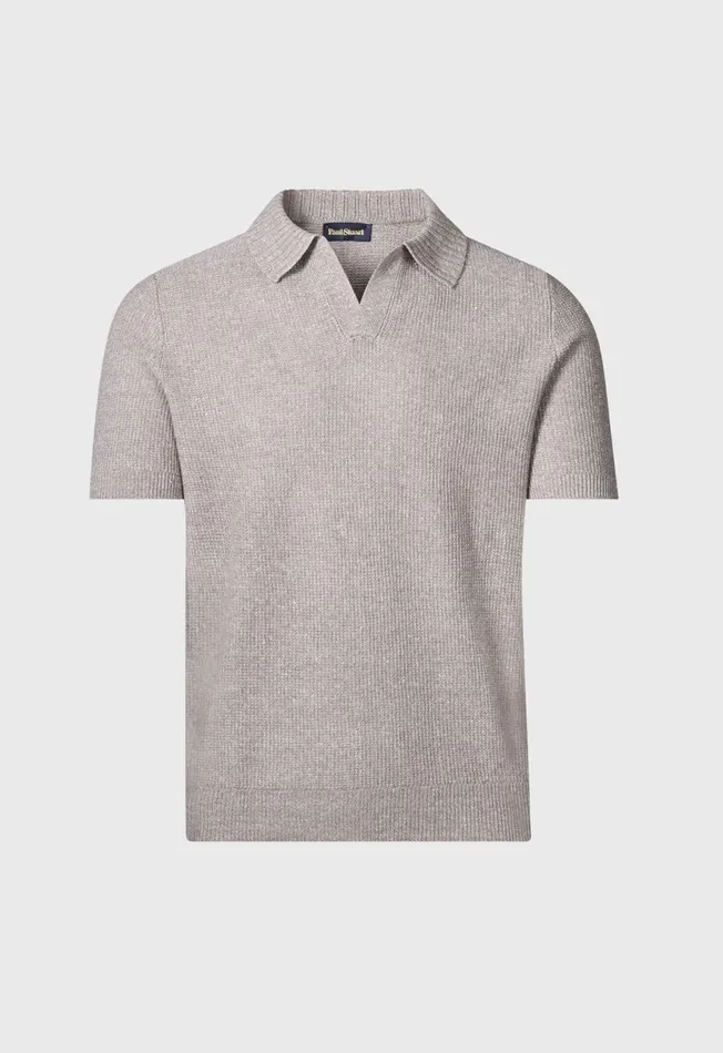 Men Linen and Cotton Knit Open Collar Polo Olive Paul Stuart Polos and TShirts