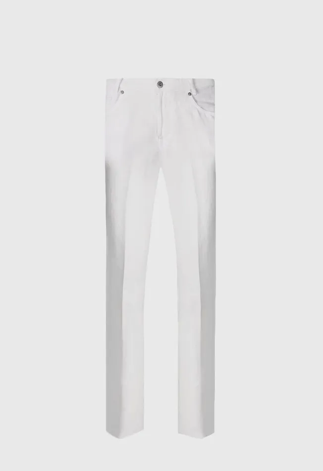 Men Linen Five Pocket Pant White Paul Stuart Pants