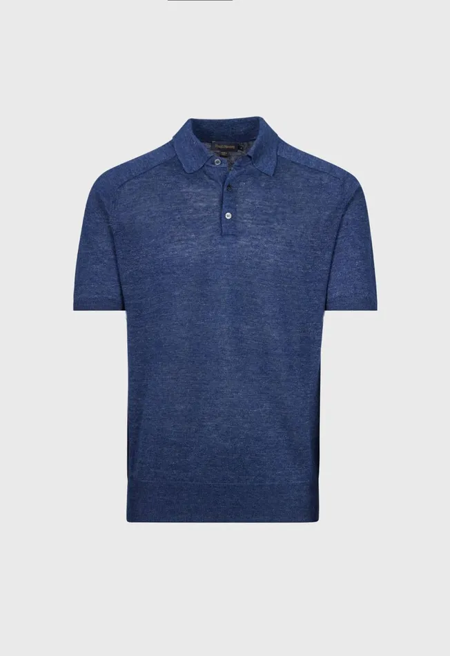 Men Linen Mlange Polo Denim Paul Stuart Polos and TShirts