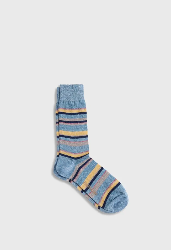 Men Linen Mlange Striped Sock Navy Paul Stuart Socks