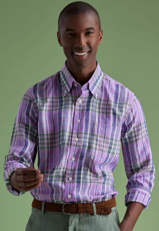 Men Linen Multicolor Plaid Sport Shirt Greenpink Paul Stuart Sport Shirts Men Linen Multicolor Plaid Sport Shirt Greenpink Paul Stuart Sport Shirts