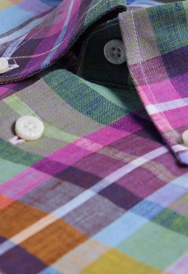 Men Linen Multicolor Plaid Sport Shirt Greenpink Paul Stuart Sport Shirts Men Linen Multicolor Plaid Sport Shirt Greenpink Paul Stuart Sport Shirts