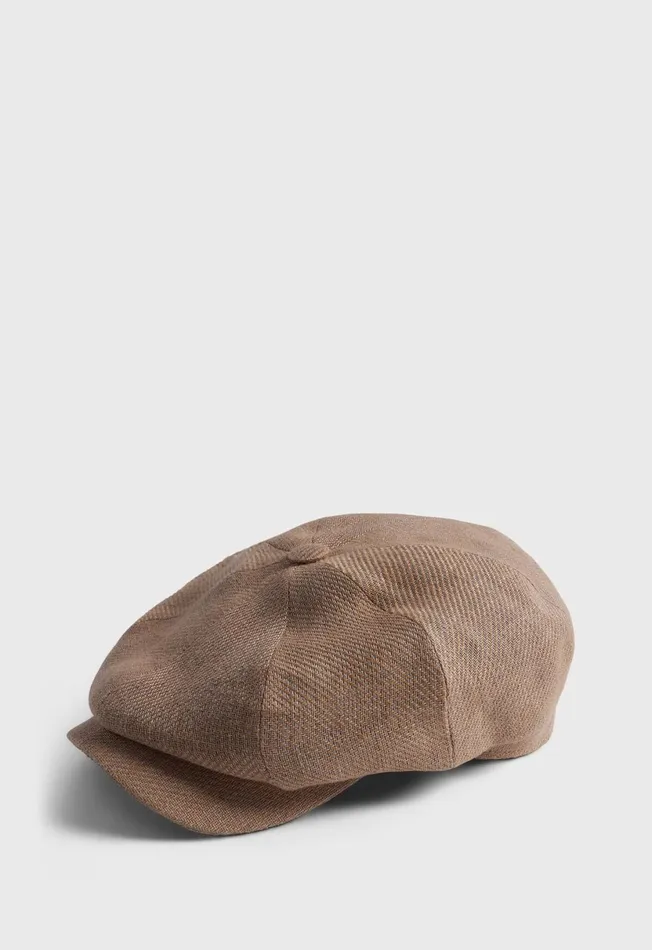 Men Linen Newsboy Hat Beige Paul Stuart Scarves Hats Gloves