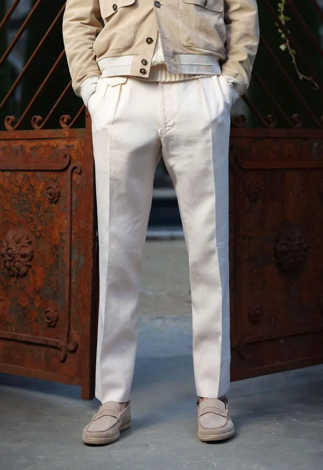 Men Linen Washed Pleated Front Trouser Sand Paul Stuart Pants Men Linen Washed Pleated Front Trouser Sand Paul Stuart Pants