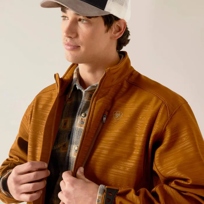 Men Logo 20 Softshell Jacket Chestnut Embossed Ariat Jackets and Vests Men Logo 20 Softshell Jacket Chestnut Embossed Ariat Jackets and Vests