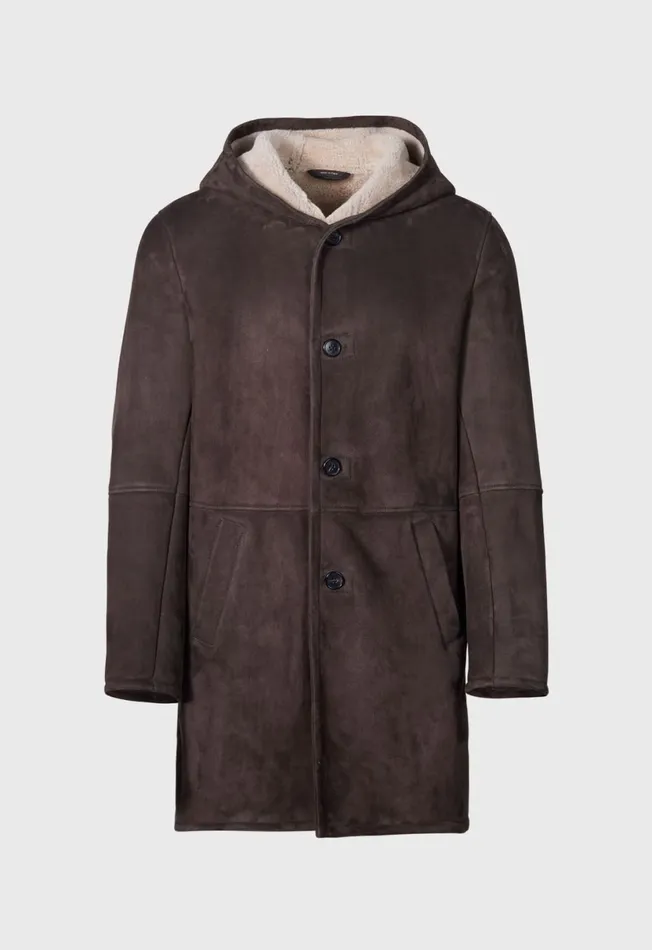 Men Long Shearling Coat Chocolate Paul Stuart Outerwear