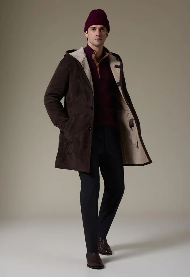 Men Long Shearling Coat Chocolate Paul Stuart Outerwear Men Long Shearling Coat Chocolate Paul Stuart Outerwear