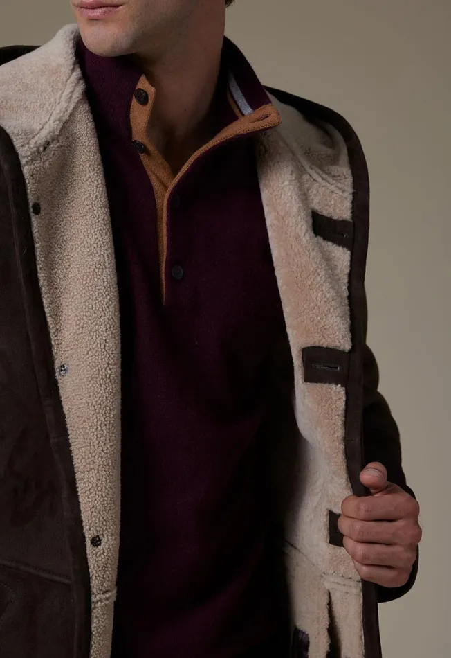 Men Long Shearling Coat Chocolate Paul Stuart Outerwear Men Long Shearling Coat Chocolate Paul Stuart Outerwear