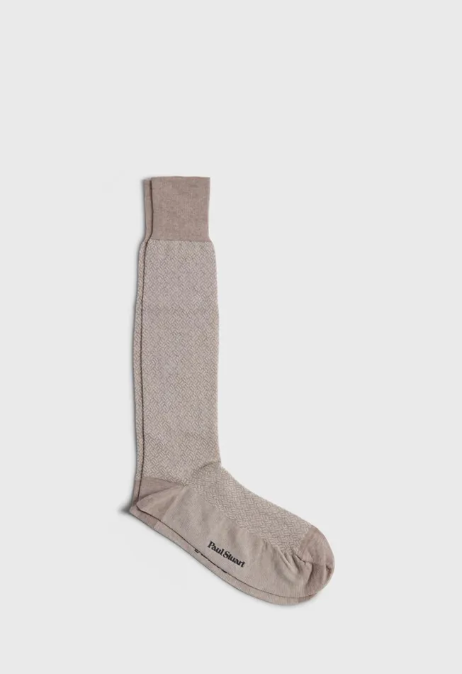 Men Mercerized Cotton Parquet Pattern Sock Beige Paul Stuart Socks