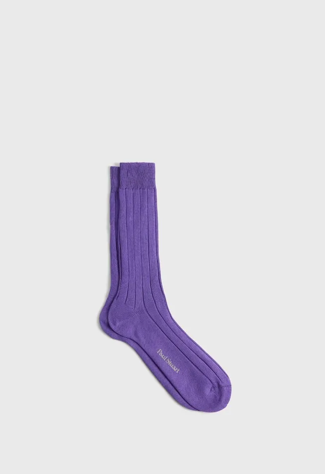 Men Mercerized Cotton Ribbed Sock Denim Paul Stuart Socks