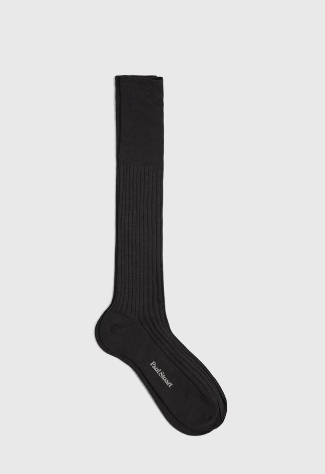 Men Merino Wool Ribed Sock Black Paul Stuart Socks