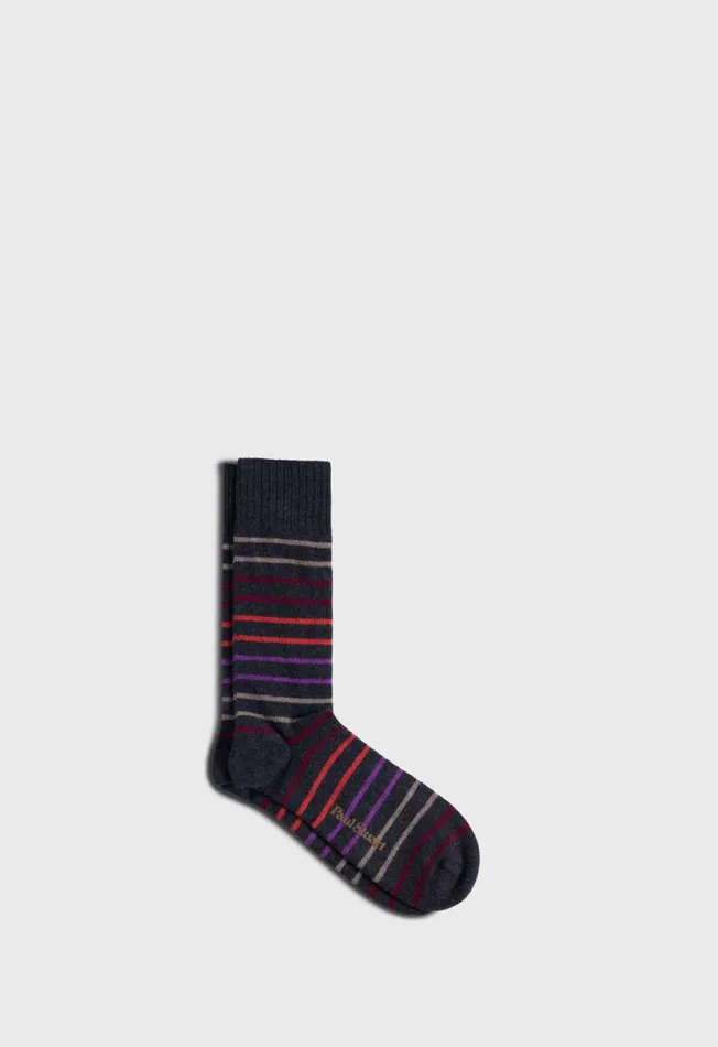 Men Multicolor Stripe Sock Denim Paul Stuart Socks