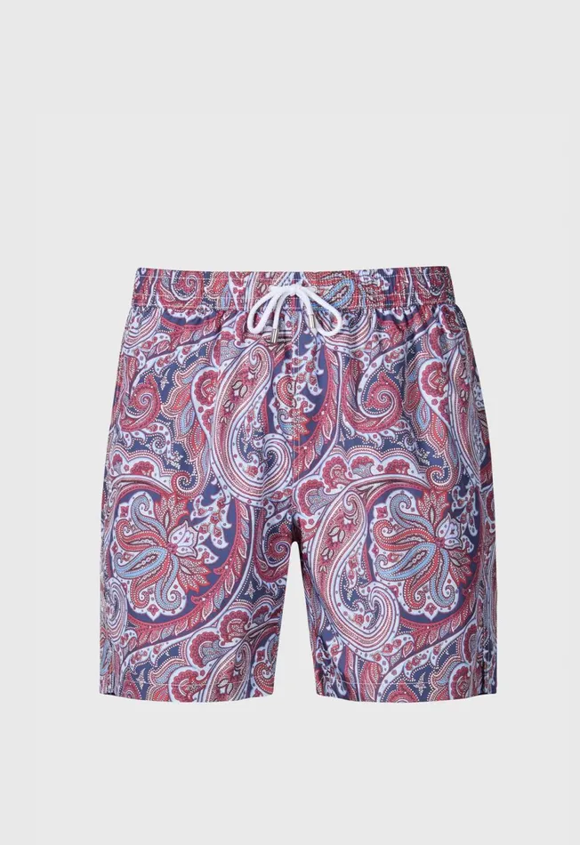 Men Paisley Print Swim Trunk Bluered Paul Stuart Shorts and Swim Trunks