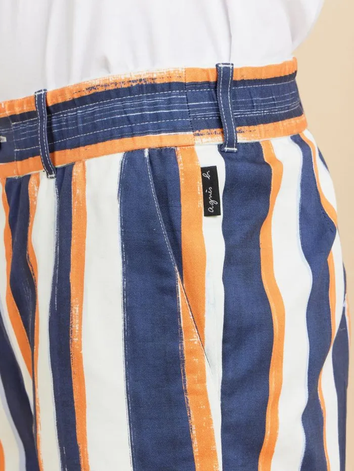 Men Pants Agns B Blue Cotton Vertical Stripes Bermuda Shorts