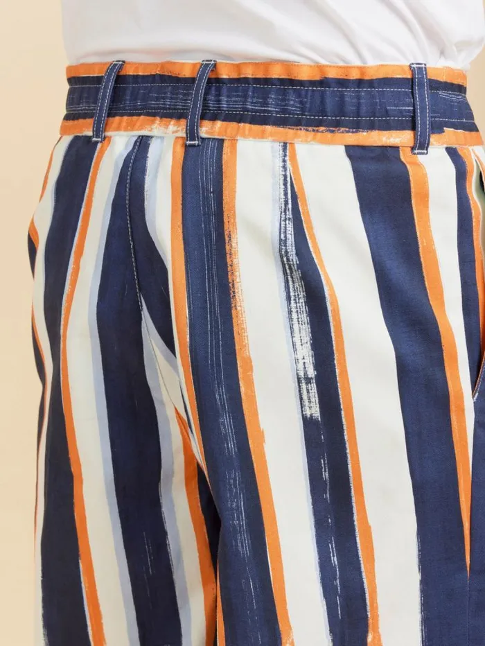 Men Pants Agns B Blue Cotton Vertical Stripes Bermuda Shorts