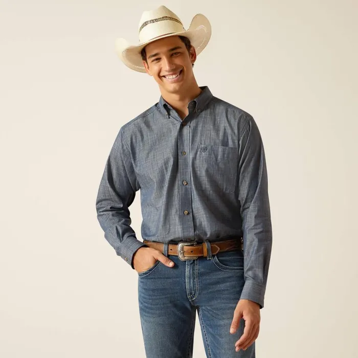 Men Patrick Classic Fit Shirt Blue Chambray Ariat Button Down Shirts
