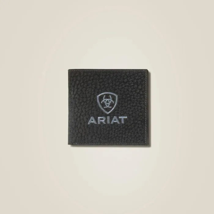 Men Pebble Leather Logo Bifold Wall Black Ariat Bags and Wallets