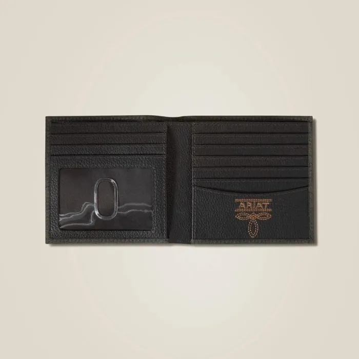 Men Pebble Leather Logo Bifold Wall Black Ariat Bags and Wallets Men Pebble Leather Logo Bifold Wall Black Ariat Bags and Wallets