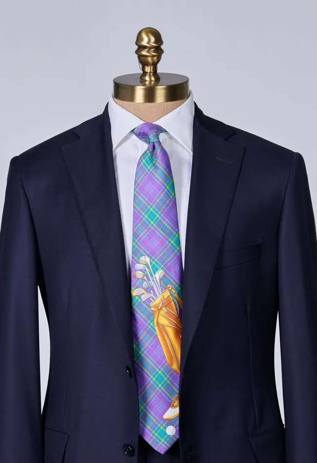 Men Plaid Golf Bag Print Silk Tie Purple Paul Stuart Ties Men Plaid Golf Bag Print Silk Tie Purple Paul Stuart Ties