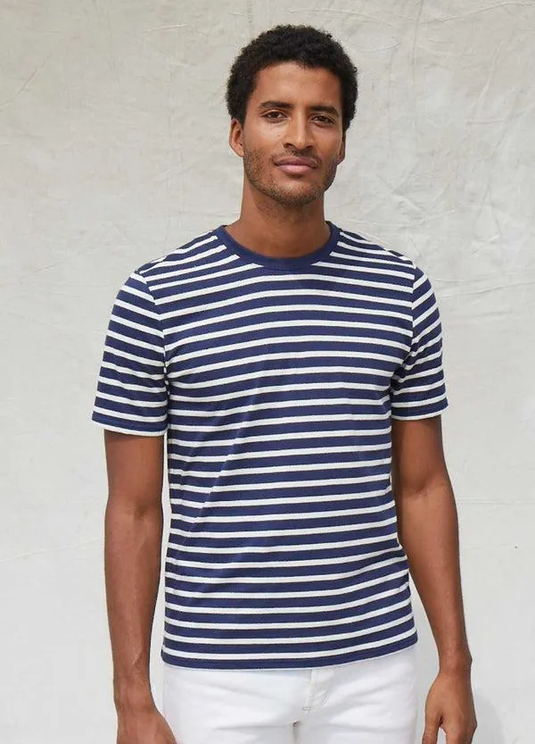 Men PLOUIDER Navy Ecru Saint James Breton Striped Shirts