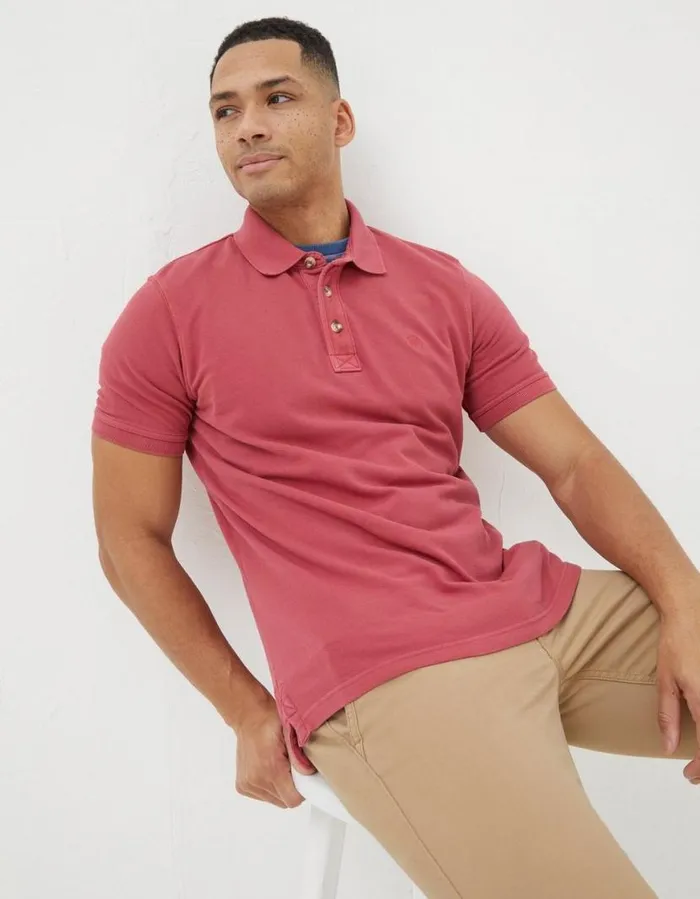 Men Polo Shirts FatFace Organic Cotton Pique Polo Pink