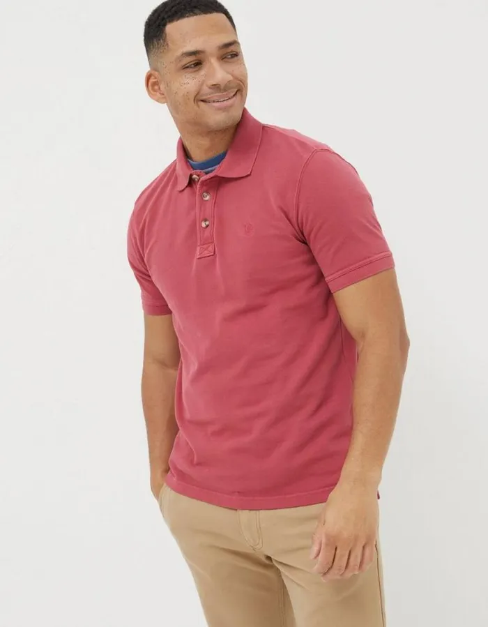 Men Polo Shirts FatFace Organic Cotton Pique Polo Pink