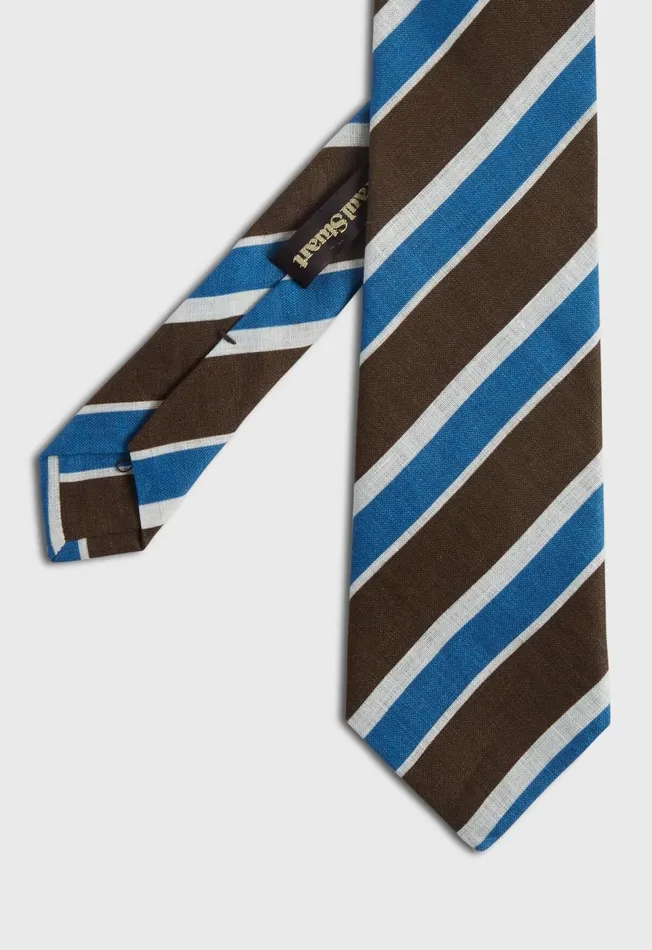 Men Printed Linen Three Color Stripe Blue Paul Stuart Ties and Pocket Squares