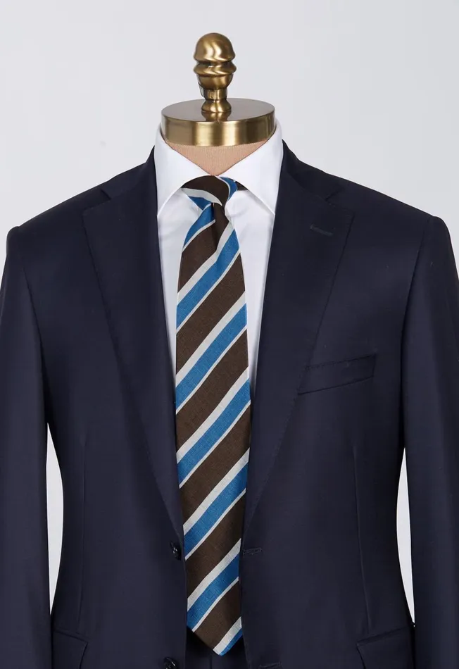 Men Printed Linen Three Color Stripe Blue Paul Stuart Ties and Pocket Squares Men Printed Linen Three Color Stripe Blue Paul Stuart Ties and Pocket Squares
