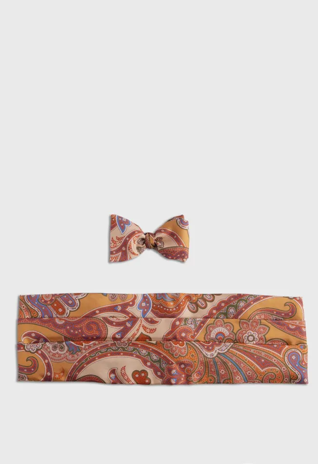 Men Printed Silk Paisley Formal Set Gold Paul Stuart Ties