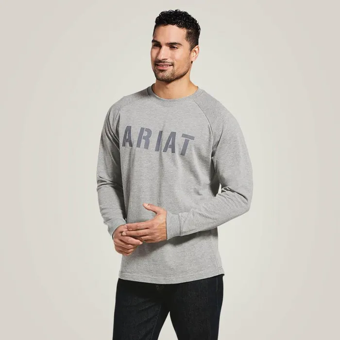 Men Rebar Cotton Strong Block TShirt Heather Grey Ariat TShirts and Polos