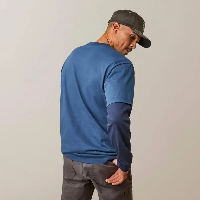 Men Rebar Cotton Strong Dually Blue Wink Teal Navy Ariat TShirts and Polos Men Rebar Cotton Strong Dually Blue Wink Teal Navy Ariat TShirts and Polos
