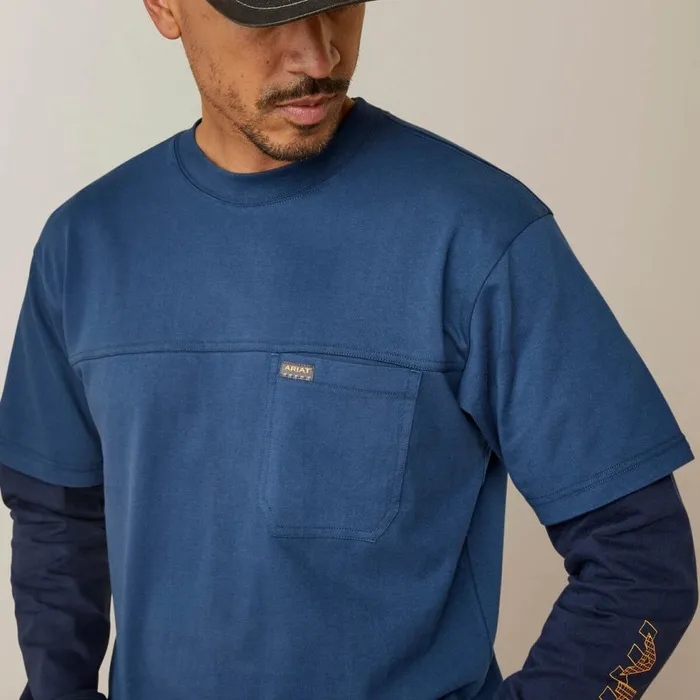 Men Rebar Cotton Strong Dually Blue Wink Teal Navy Ariat TShirts and Polos Men Rebar Cotton Strong Dually Blue Wink Teal Navy Ariat TShirts and Polos