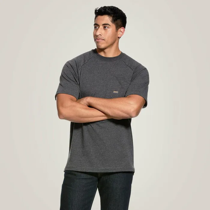Men Rebar Cotton Strong TShirt Charcoal Heather Ariat TShirts and Polos