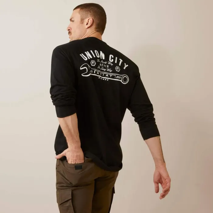 Men Rebar Cotton Strong Union City Black Ariat TShirts and Polos