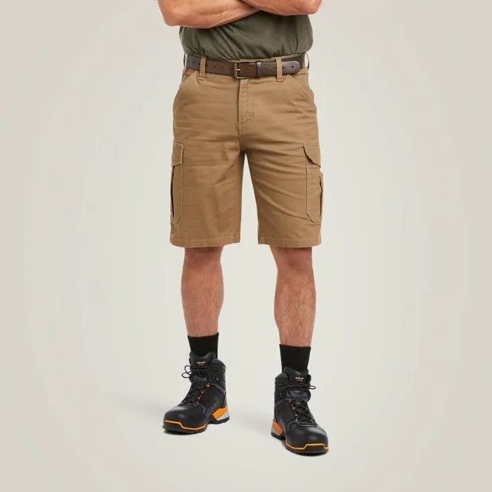 Men Rebar DuraStretch Made Tough Cargo 11034 Short Field Khaki Ariat Pants and Shorts
