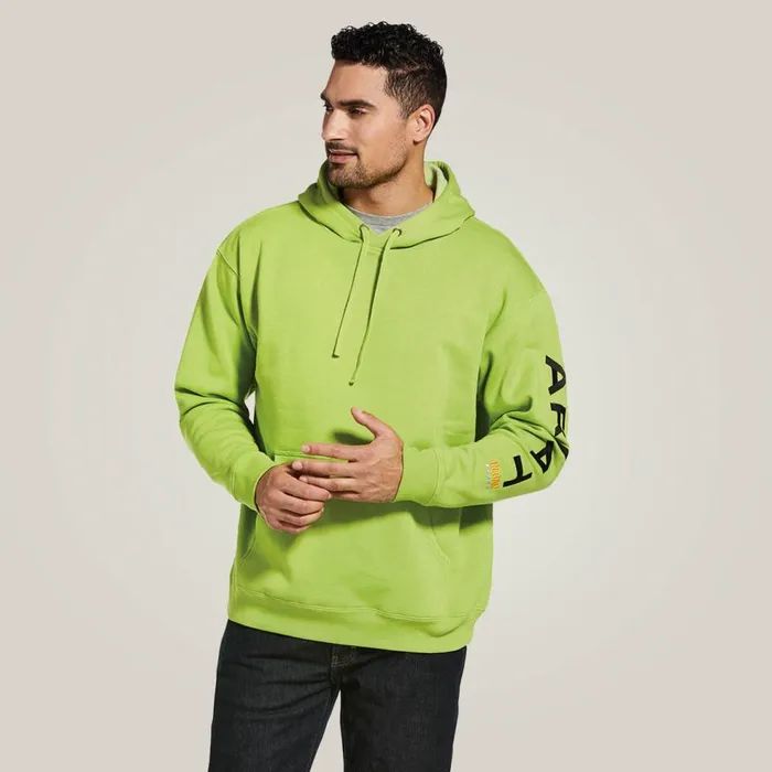 Men Rebar Graphic Hoodie Lime Heatherblack Ariat Sweatshirts and Hoodies