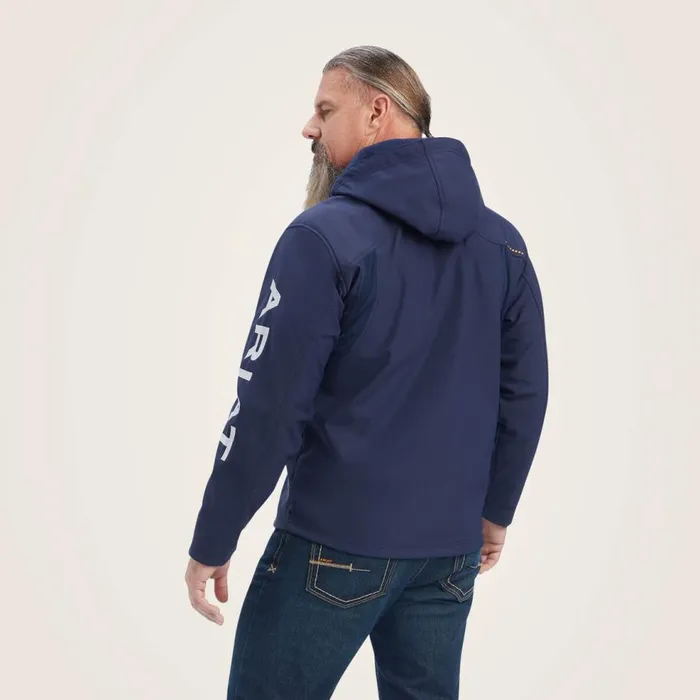 Men Rebar Stretch Canvas Softshell Hooded Logo Jacket Navygrey Ariat Jackets and Vests