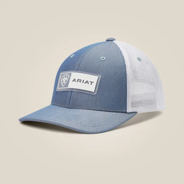 Men Rectangle Logo Patch Cap Light Blue Ariat Hats and Caps