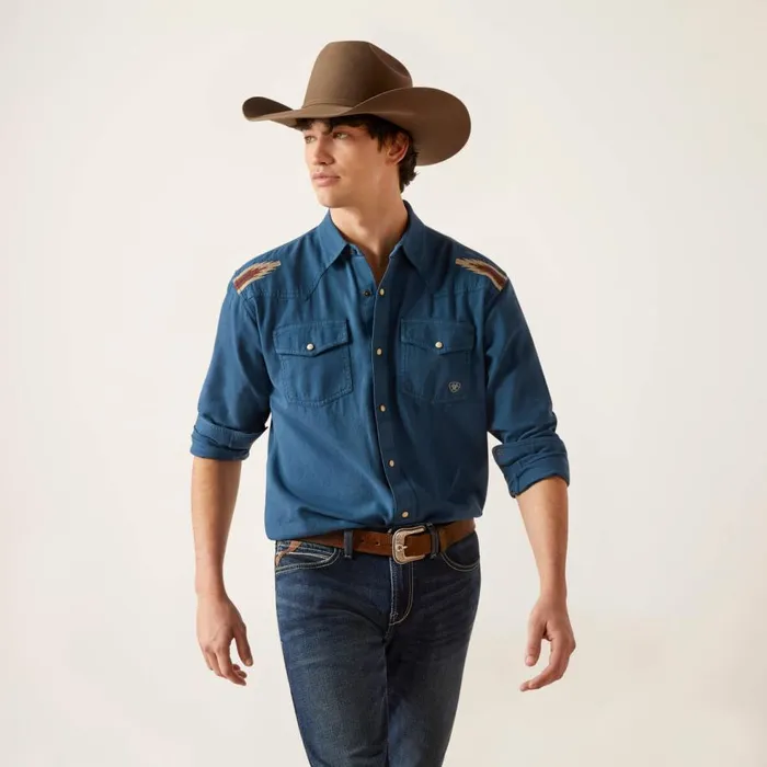 Men Retro Chimayo Retro Fit Shirt Sailor Blue Ariat Button Down Shirts