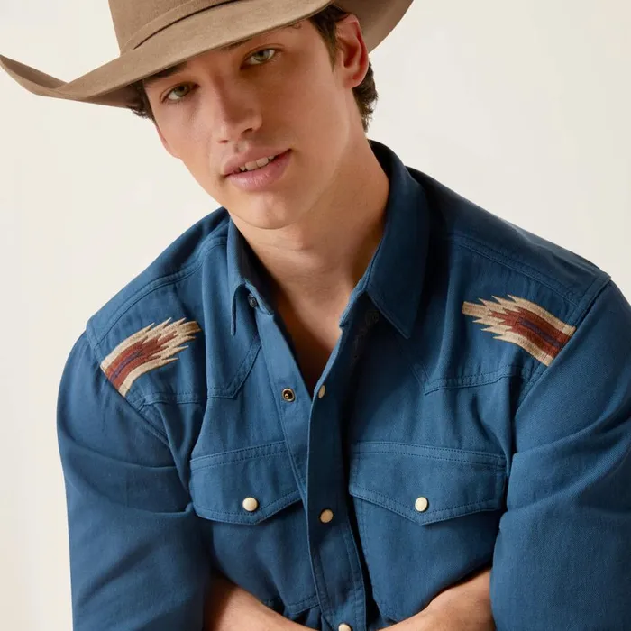 Men Retro Chimayo Retro Fit Shirt Sailor Blue Ariat Button Down Shirts Men Retro Chimayo Retro Fit Shirt Sailor Blue Ariat Button Down Shirts