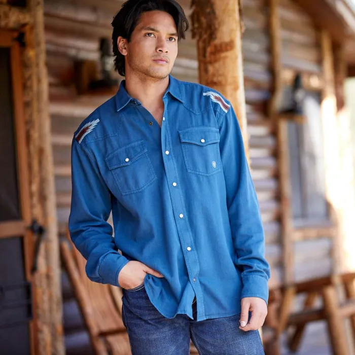Men Retro Chimayo Retro Fit Shirt Sailor Blue Ariat Button Down Shirts Men Retro Chimayo Retro Fit Shirt Sailor Blue Ariat Button Down Shirts