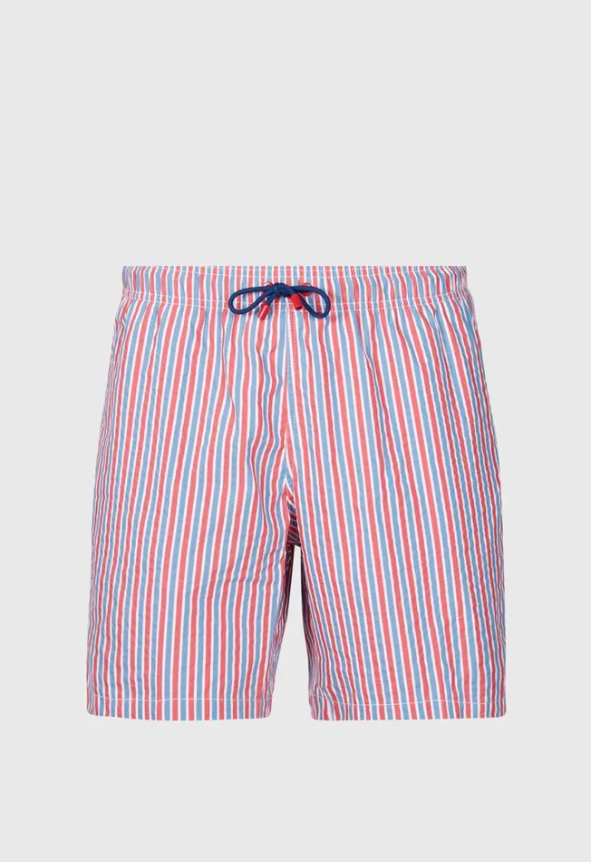 Men Seersucker Swim Trunk Pinkblue Paul Stuart Shorts and Swim Trunks