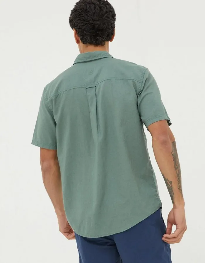 Men Shirts FatFace Bugle Linen Cotton Shirt Green Haze