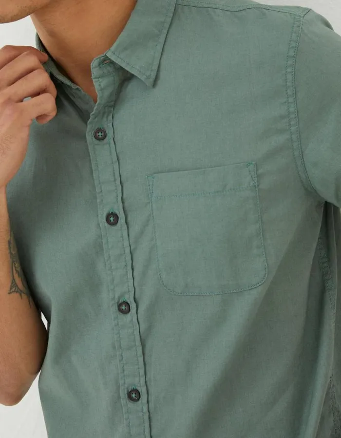 Men Shirts FatFace Bugle Linen Cotton Shirt Green Haze