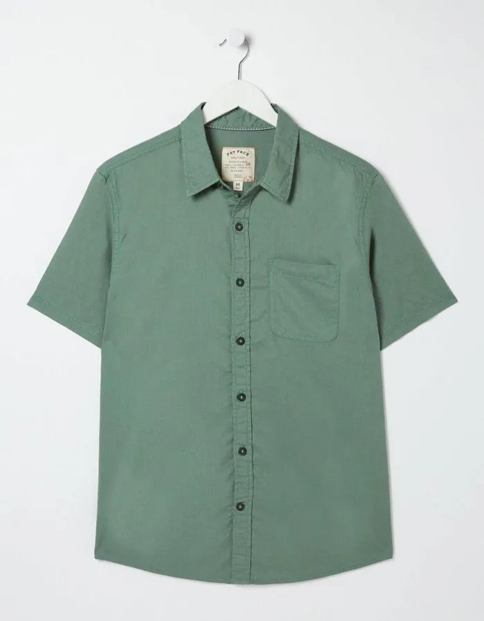 Men Shirts FatFace Bugle Linen Cotton Shirt Green Haze