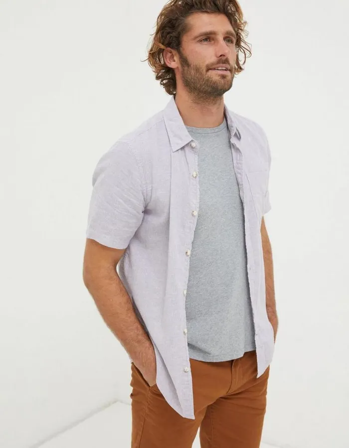 Men Shirts FatFace Bugle Micro Stripe Shirt Lilac