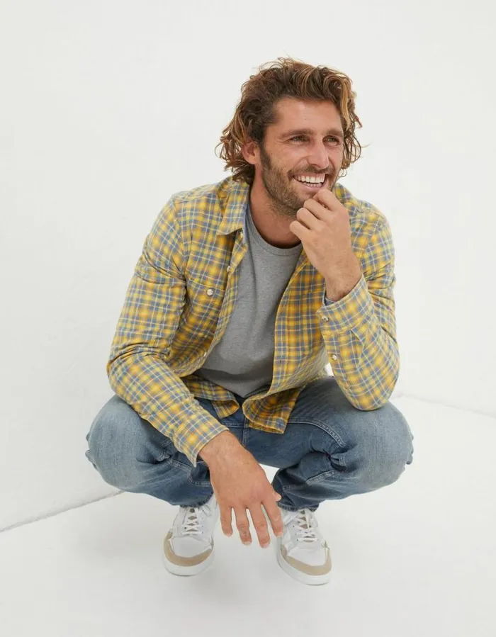 Men Shirts FatFace Byfleet Gingham Shirt Yellow