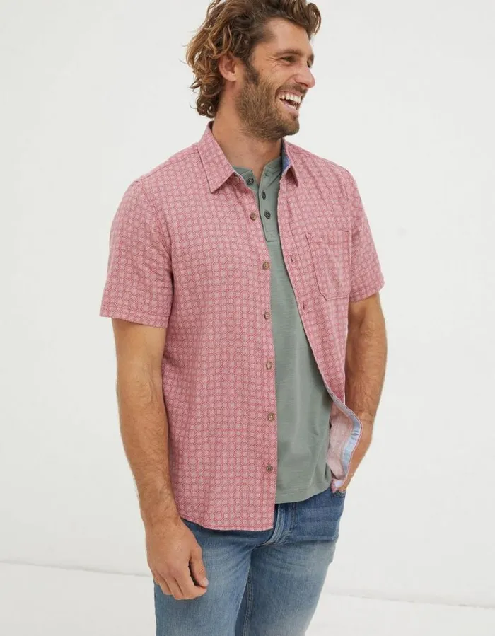 Men Shirts FatFace Linear Print Shirt Light Pink