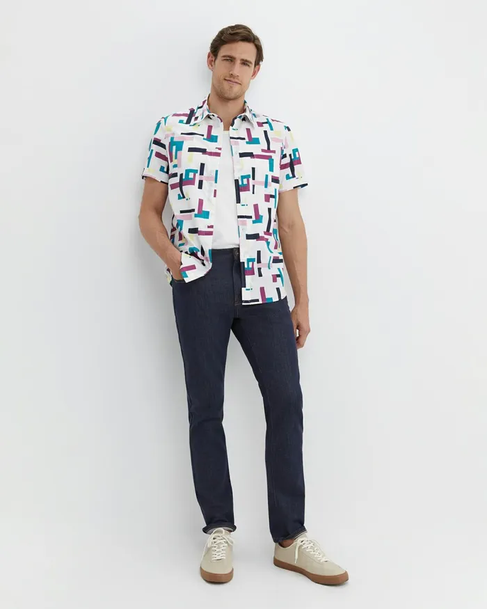 Men Shirts Sportscraft Barnes Short Sleeve Shirt Whitemulti