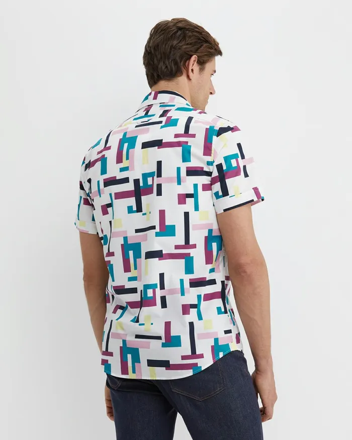Men Shirts Sportscraft Barnes Short Sleeve Shirt Whitemulti